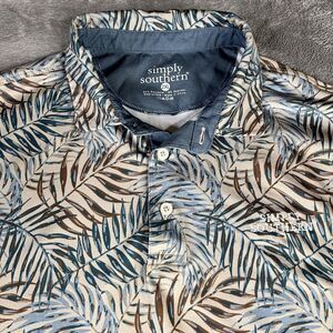 Simply Southern Shirt Mens 2XL Blue Brown Palm Leaf Polo Performance Golf Casual